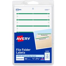 Avery&reg; File Folder Labels, Permanent Adhesive, Green, 1/3 Cut, 252 Labels