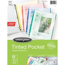 Wilson Jones® Tinted Pocket Sheet Protectors, Assorted Colors, 12/Pack