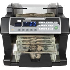 Royal Sovereign Front loading bill counter with counterfeit detection, 1200 bills/min and auto start/stop, batching 1 -999 bills, auto self test
