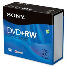Sony DVD Rewritable Media - DVD+RW - 4x - 4.70 GB - 10 Pack Jewel Case
