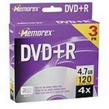 Memorex DVD Recordable Media - DVD+R - 4x - 4.70 GB - 3 Pack Jewel Case