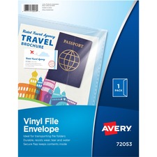 Avery&reg; Vinyl File Envelope, 12-7/8" x 9-7/8" , Holds 75 Sheets, Clear (72053)