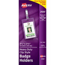 Avery® Heavy-Duty Badge Holders - Secure Top - Clip Style