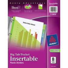 Avery® Big Tab Insertable Plastic Dividers with Pockets, 8-Tab Set, Multicolor (11903)