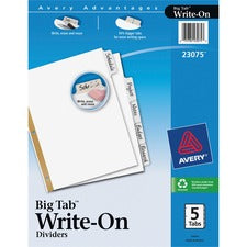 Avery&reg; Big Tab Write & Erase Dividers, 5 White Tabs, 1 Set (23075)