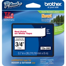 Brother 18mm (0.7") Red on White tape for P-Touch 8m (26.2 ft)
