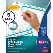 Avery&reg; Big Tab Print & Apply Clear Label Dividers - Index Maker Easy Apply Label Strip