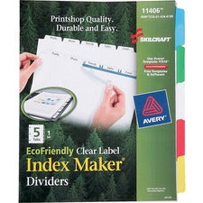 SKILCRAFT 5-tab Clear Label Index Maker Dividers