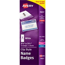 Avery® Garment-friendly Name Badges - Clip Style - Top-Loading