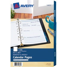 Avery&reg; 5.5" x 8.5" Mini Calendar Pages, Fits 3-Ring/7-Ring Binders, White Monthly/Weekly, 25 Pages (14825)
