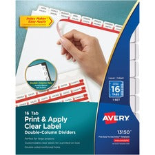 Avery&reg; Print & Apply Clear Label Double-Column Dividers, Index Maker(R) Easy Apply(TM) Printable Label Strip, 16 White Tabs (13150)