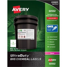 Avery&reg; UltraDuty GHS Chemical Labels - Waterproof - UV-Resistant