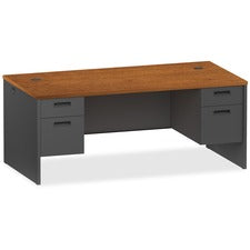 Lorell Cherry/Charcoal Pedestal Desk - 2-Drawer