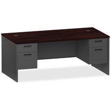 Lorell Mahogany/Charcoal Pedestal Desk - 2-Drawer