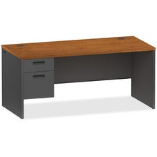 Lorell Cherry/Charcoal Pedestal Desk - 2-Drawer