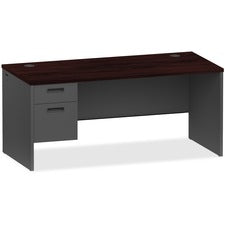 Lorell Mahogany/Charcoal Pedestal Desk - 2-Drawer