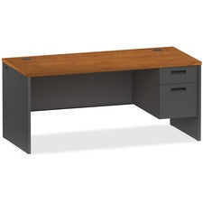 Lorell Cherry/Charcoal Pedestal Desk - 2-Drawer