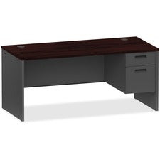 Lorell Mahogany/Charcoal Pedestal Desk - 2-Drawer