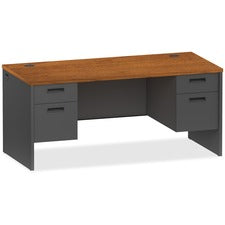 Lorell Cherry/Charcoal Pedestal Desk - 2-Drawer