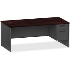 Lorell Mahogany/Charcoal Pedestal Desk - 2-Drawer