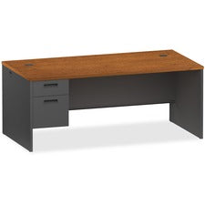 Lorell Cherry/Charcoal Pedestal Desk - 2-Drawer