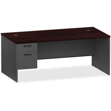 Lorell Mahogany/Charcoal Pedestal Desk - 2-Drawer