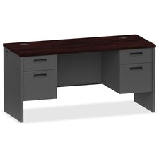 Lorell Mahogany/Charcoal Pedestal Credenza - 2-Drawer