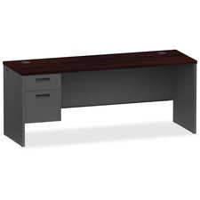 Lorell Mahogany/Charcoal Pedestal Credenza - 2-Drawer