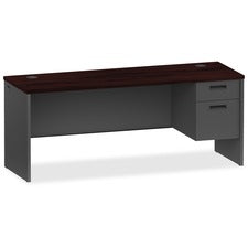 Lorell Mahogany/Charcoal Pedestal Credenza - 2-Drawer