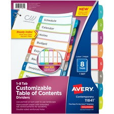 Avery&reg; Ready Index Customizable Table of Contents Contemporary Multicolor Dividers