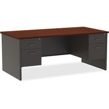 Lorell Mahogany Laminate/Charcoal Modular Desk Series Pedestal Desk - 2-Drawer