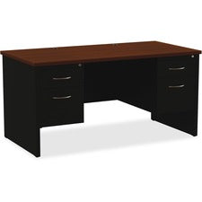 Lorell Walnut Laminate Commercial Steel Desk Series Pedestal Desk - 2-Drawer