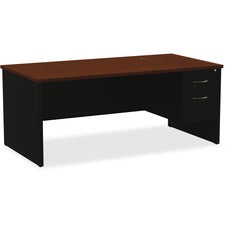 Lorell Walnut Laminate Commercial Steel Desk Series Pedestal Desk - 2-Drawer