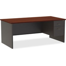 Lorell Mahogany Laminate/Charcoal Modular Desk Series Pedestal Desk - 2-Drawer