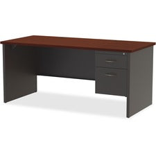 Lorell Mahogany Laminate/Charcoal Modular Desk Series Pedestal Desk - 2-Drawer