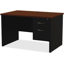 Lorell Walnut Laminate Commercial Steel Desk Series Pedestal Desk - 2-Drawer