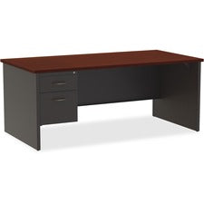Lorell Mahogany Laminate/Charcoal Modular Desk Series Pedestal Desk - 2-Drawer