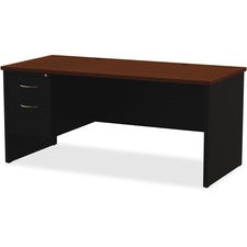 Lorell Walnut Laminate Commercial Steel Desk Series Pedestal Desk - 2-Drawer