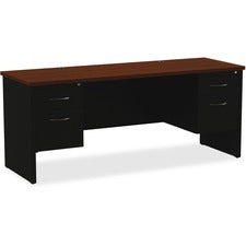 Lorell Walnut Laminate Commercial Steel Double-pedestal Credenza - 2-Drawer