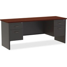 Lorell Mahogany Laminate/Charcoal Steel Double-pedestal Credenza - 2-Drawer