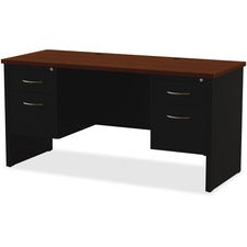 Lorell Walnut Laminate Commercial Steel Double-pedestal Credenza - 2-Drawer