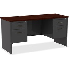 Lorell Mahogany Laminate/Charcoal Steel Double-pedestal Credenza - 2-Drawer