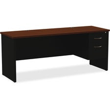 Lorell Walnut Laminate Commercial Steel Right-pedestal Credenza - 2-Drawer