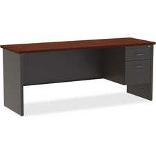 Lorell Mahogany Laminate/Charcoal Steel Right-pedestal Credenza - 2-Drawer