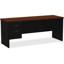 Lorell Walnut Laminate Commercial Steel Left-pedestal Credenza - 2-Drawer