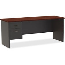 Lorell Mahogany Laminate/Charcoal Steel Left-pedestal Credenza - 2-Drawer