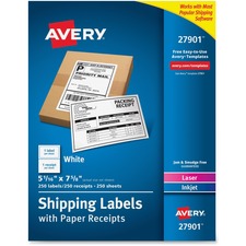 Avery&reg; Shipping Labels Paper Receipts, Permanent Adhesive, 5-1/16" x 7-5/8", 250 Labels (27901)