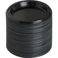 Genuine Joe Round Plastic Black Plates
