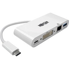 Tripp Lite USB C to DVI Multiport Video Adapter Converter w/ USB-A Hub, USB-C PD Charging, Gigabit Ethernet Port , Thunderbolt 3 Compatible, USB Type C to DVI, USB Type-C