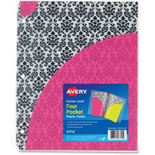 Avery&reg; Corner Lock(R) 4-Pocket Plastic Folder, Damask, 1 Folder (47715)